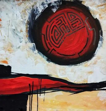 Artistic bold composition surreal element contemporary abstract painting Stock Illustration