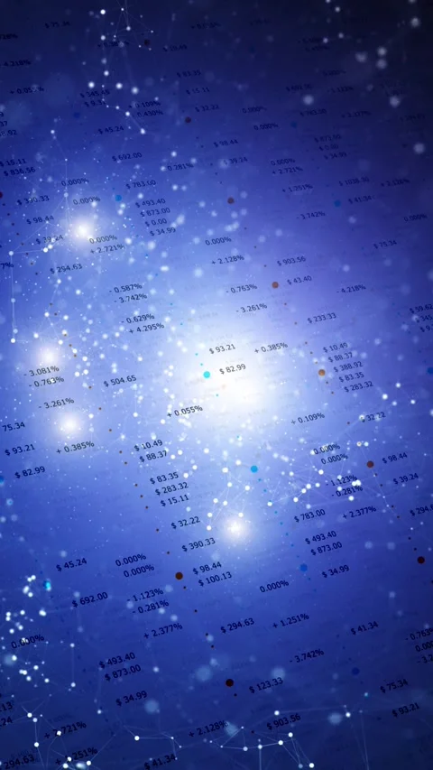 Artistic business data motion on technology vertical background Stockbeeldmateriaal 346392990