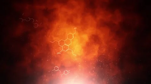 Artistic chemistry molecules on fire background loop animation Stock Footage 345328923