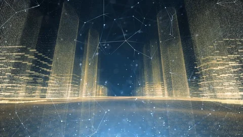 Artistic cityscape with cyberspace network Stock-Footage 98699600