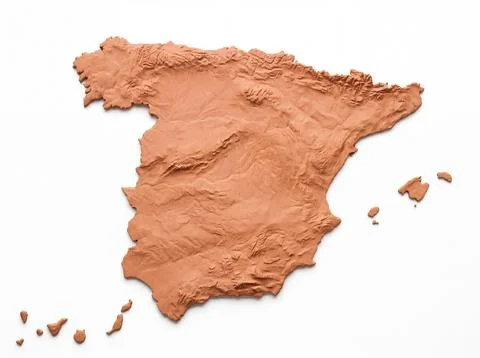 Artistic clay relief map of spain featuring islands and rugged peninsular t.. Photos