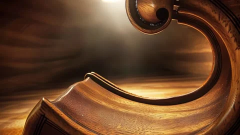 Artistic close-up of abstract violin scroll in cinematic light Stock Footage 316744101