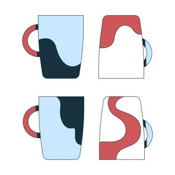 Artistic coffee mugs with abstract patterns 2D cartoon objects set Illustrazione stock