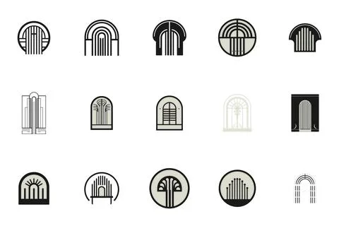 Artistic Collection of Arched Geometry Illustrations Featuring Elegant Line.. Stock Illustration