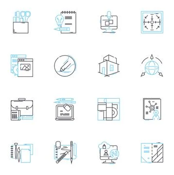 Artistic commerce linear icons set. Creativity, Commerce, Artistry, Innovation Stock Illustration