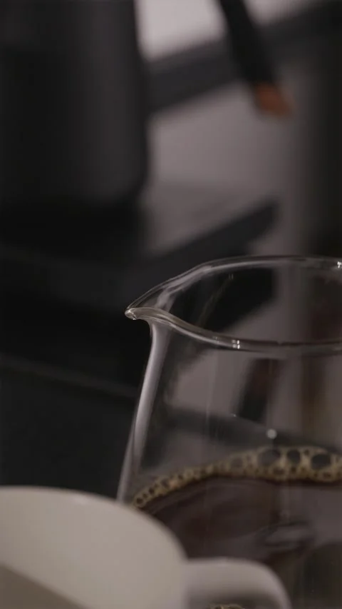 Artistic composition with server and blurred cup and kettle Stock Footage 332720141