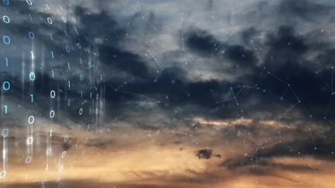 Artistic computer data with cloudscape time lapse Stock Footage 231904401