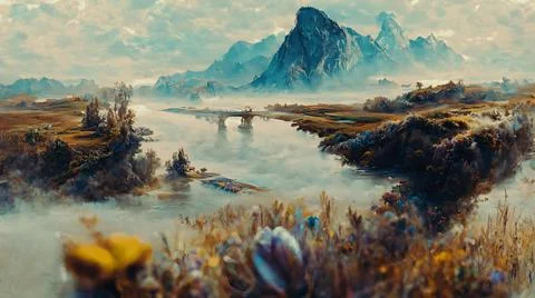 Artistic concept of flowery meadows Stock Illustration