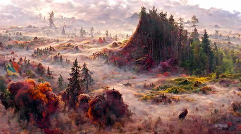 Artistic concept of flowery meadows Stock Illustration