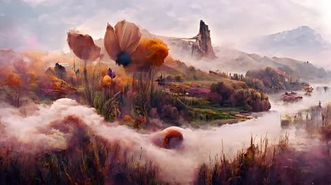 Artistic concept of flowery meadows Stock Illustration