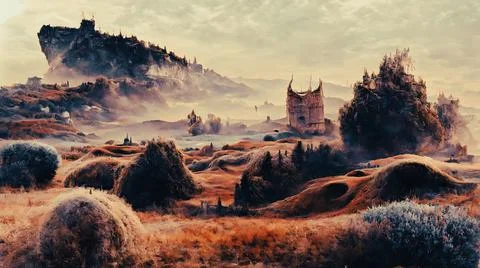Artistic concept of flowery meadows Stock Illustration
