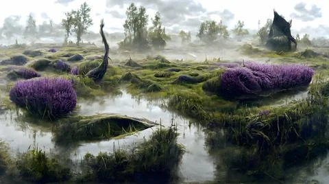 Artistic concept of flowery meadows Stock Illustration