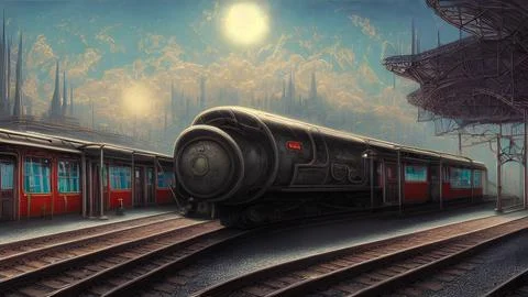 Artistic concept painting of a beautiful train, background illustration. Stock Illustration