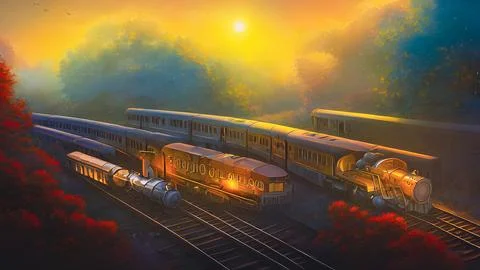 Artistic concept painting of a beautiful train, background illustration. Stock Illustration