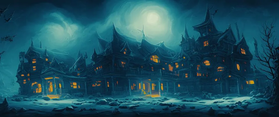 Artistic concept painting of a haunted house, background illustration. Stock Illustration