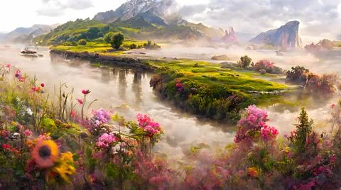 Artistic conception of beautiful landscape Illustrazione stock