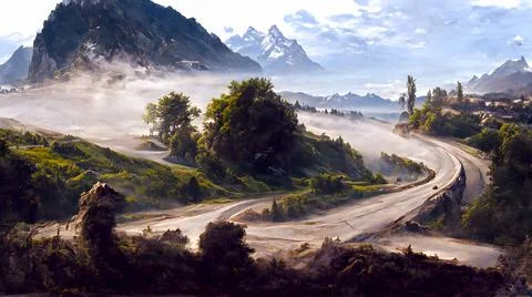 Artistic conception of beautiful landscape Illustrazione stock