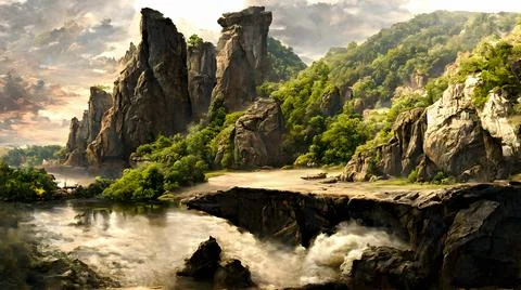 Artistic conception of beautiful landscape Illustrazione stock