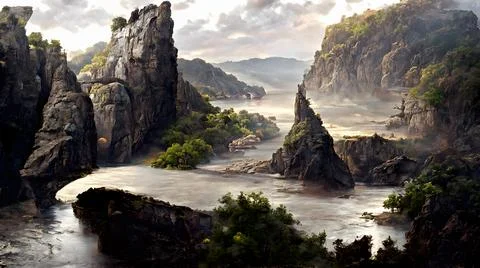 Artistic conception of beautiful landscape Stock Illustration