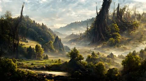 Artistic conception of beautiful landscape Illustrazione stock