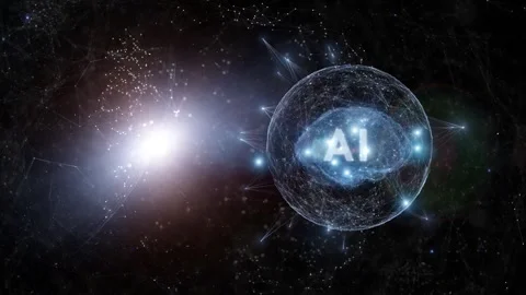 Artistic cosmos with artificial intelligence human brain animation backgroun Stock Footage 345524751