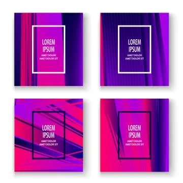 Artistic cover set design vector illustration. Neon blurred pink purple gradi Stock Illustration