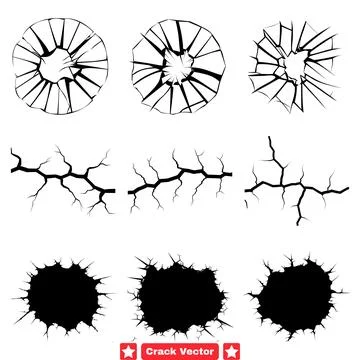 Artistic Crack Effect Silhouette Set Elevate Your Design Projects Stock Illustration