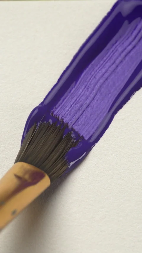 Artistic Creation Concept. Close-up paint brush applying acrylic violet col.. Stock Footage 338108814