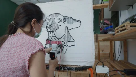 Artistic Creation of a Dog Portrait Using Technology Stock Footage 327577986