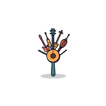 An artistic creation showcasing musical instruments arranged in a modern an.. 库存插图
