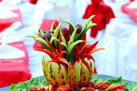 Artistic cutting of melon Stock Photos