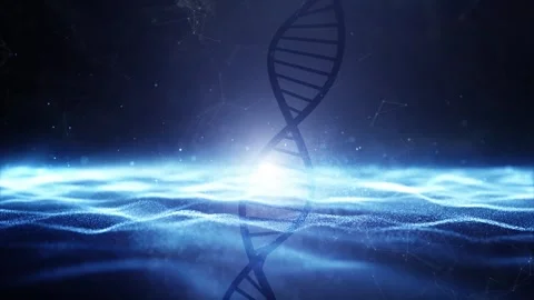 Artistic dark blue waves with dna chain animation Stock Footage 338408116