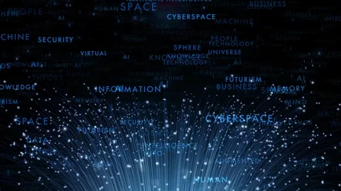Artistic dark computer data cyberspace with tech word cloud animation Stock Footage 344145220