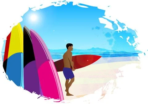 Artistic designed background with surfer. Stock Illustration