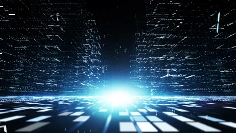 Artistic digital city with looped binary code data animation Stock Footage 340237491