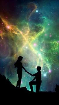 Artistic Digital Drawing Of A Man Proposing To His Girlfriend Stock Illustration