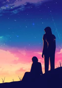 Artistic digital paint rendering illustration of two friends bonding Stock Illustration