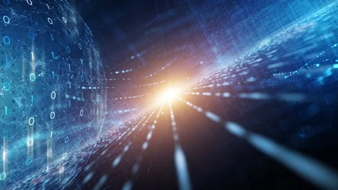 Artistic digital technology binary data network animation 库存影片 334081875