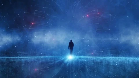 Artistic digital technology road with a walking person Stock Footage 337189910