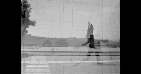 Artistic double exposure effect on vintage Soviet film, nostalgic urban Stock Footage 326823822