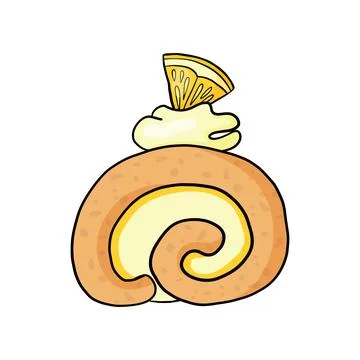 Artistic drawing of a roll cake with lemon slice on top Stock Illustration