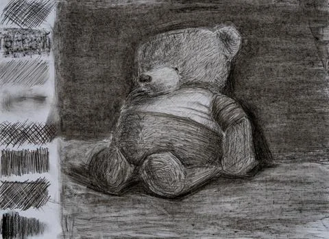 Artistic drawing of a teddy bear on a simple background Stock Illustration