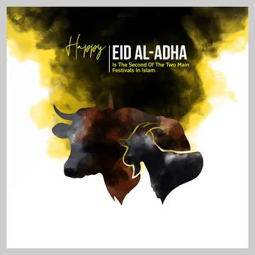 Artistic Eid Al-Adha Greeting Card Design Featuring Watercolor Silhouettes Stock Illustration