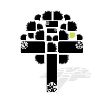 Artistic elements collage tree, black and white - vector illustration Stock Illustration