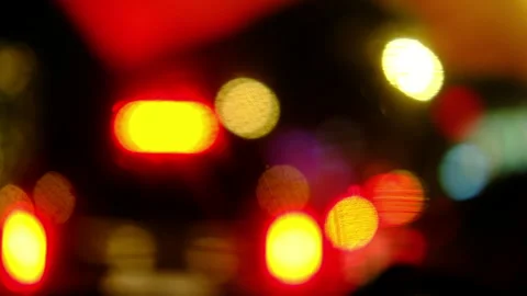 Artistic evening traffic jam view from inside car selective focus Stock Footage 285943302