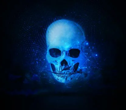 Artistic Evil Devil Skull on a Cyan network Background Stock Illustration