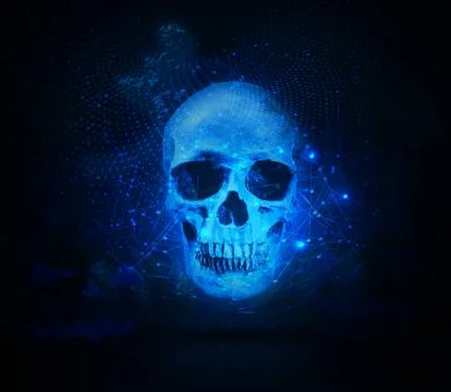 Artistic Evil Smog Devil Skull on a Cyan network Background Stock Illustration
