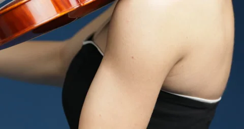 Artistic expression captured in vertical panorama of a violinist Stock Footage 263606268