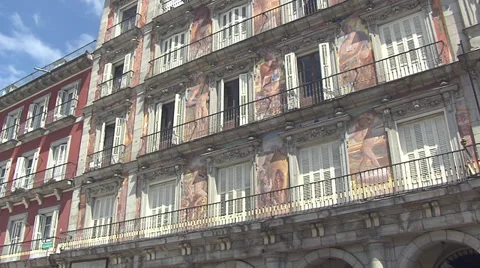 Artistic facade of Casa de la Panadería in Plaza Mayor Stock Footage 36240669