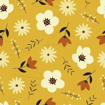 Artistic floral seamless pattern design. Blooming flowers and leaves. Illustrazione stock
